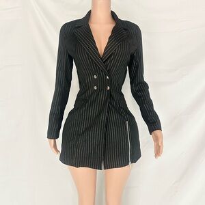 Maniere De Voir Black Pinstripe Long Sleeve Dress